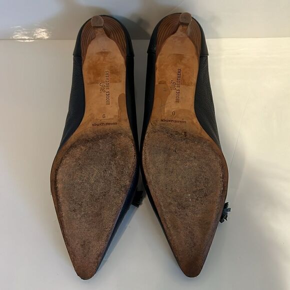 Brooks Brothers Navy Blue Pebbled Leather Kitten Heel Shoes Size 9 - Picture 11 of 12